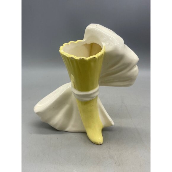 retro design pat pending block vase glass bow white yellow ripple tag 7X7.5 READ - Picture 3 of 7